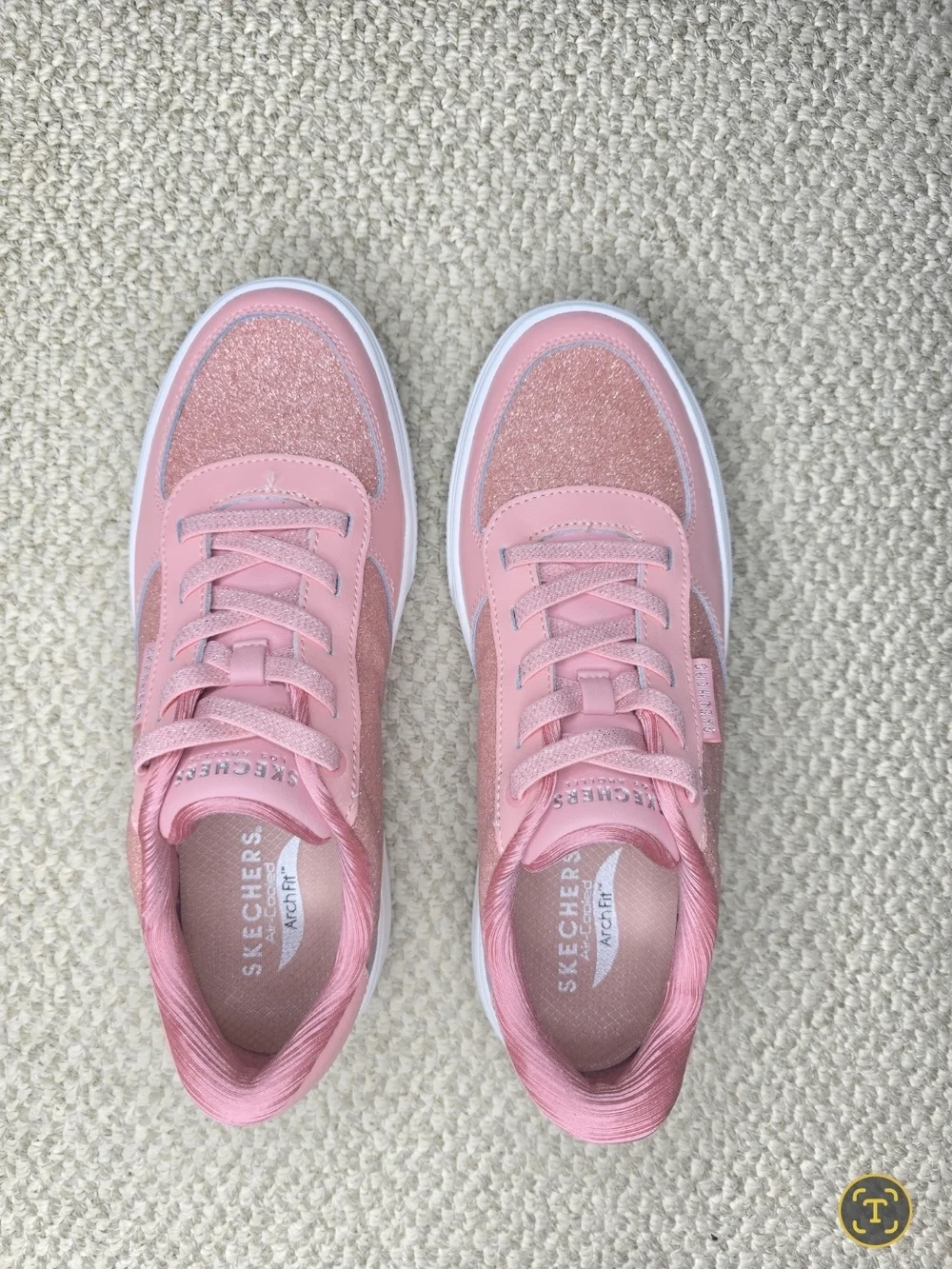Skechers Street Arch Fit Arcade Pink Glitter Low-Top Sneakers NWOB
